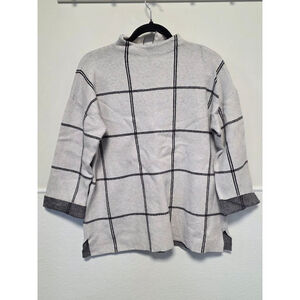 Women's Tahari White/Light Grey Black Grid Mock‎ Neck Sweater XL